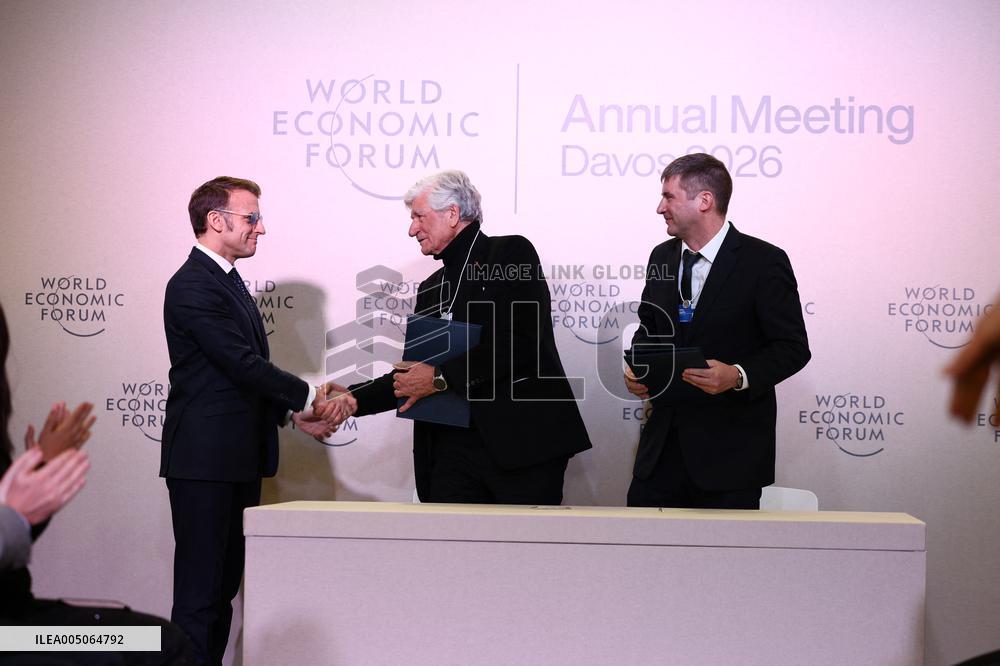 Macron and with leaders of AI companies at World Economic Forum annual meeting - Davos