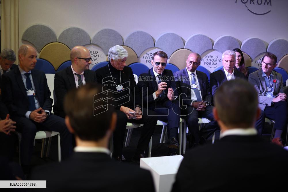 Macron and with leaders of AI companies at World Economic Forum annual meeting - Davos