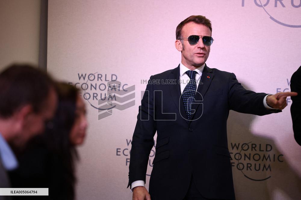 Macron and with leaders of AI companies at World Economic Forum annual meeting - Davos