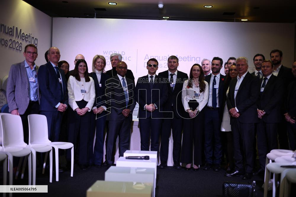 Macron and with leaders of AI companies at World Economic Forum annual meeting - Davos