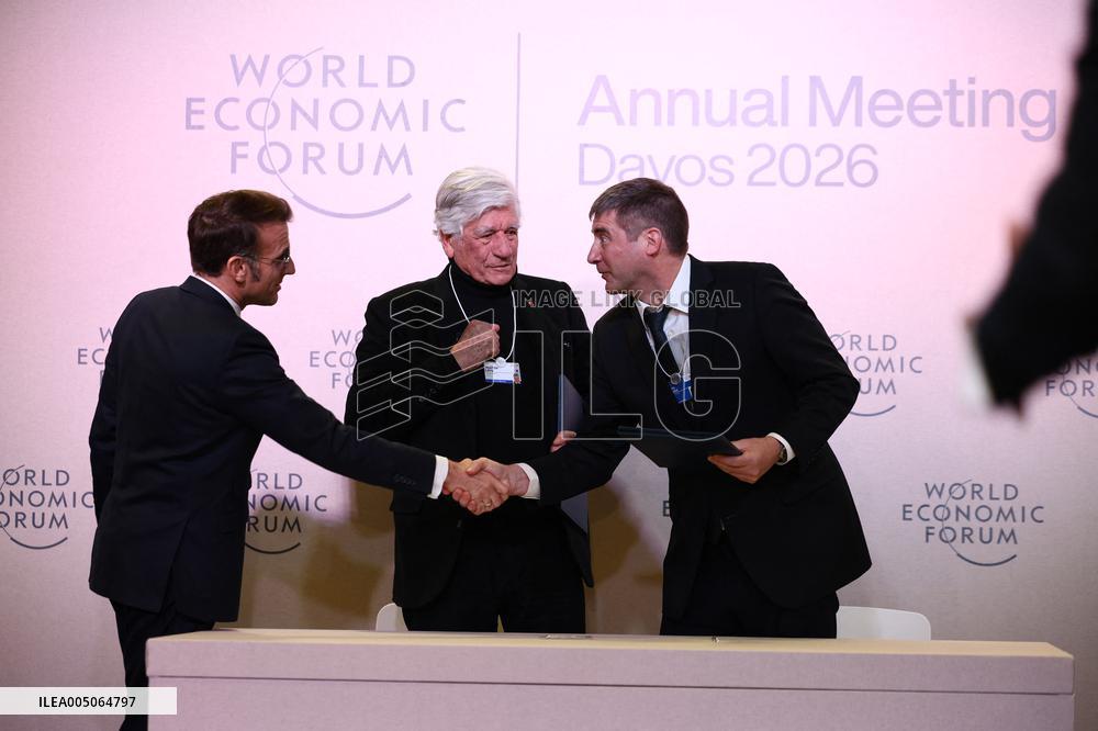 Macron and with leaders of AI companies at World Economic Forum annual meeting - Davos