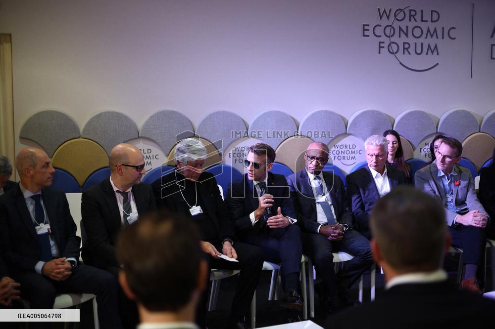 Macron and with leaders of AI companies at World Economic Forum annual meeting - Davos