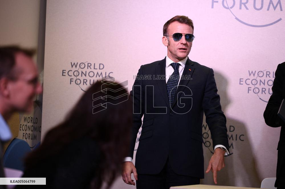 Macron and with leaders of AI companies at World Economic Forum annual meeting - Davos