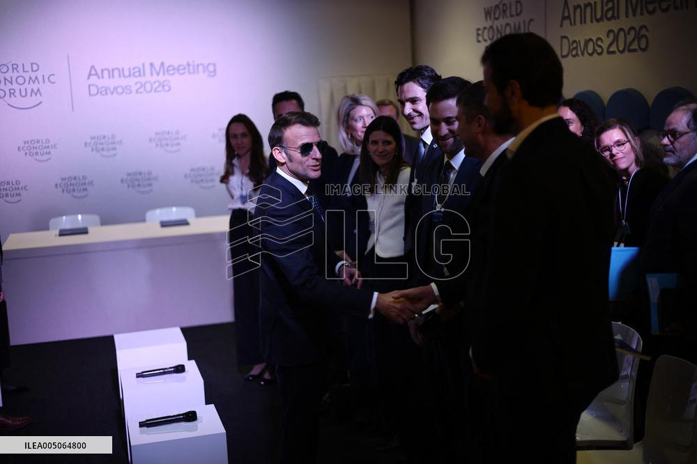 Macron and with leaders of AI companies at World Economic Forum annual meeting - Davos