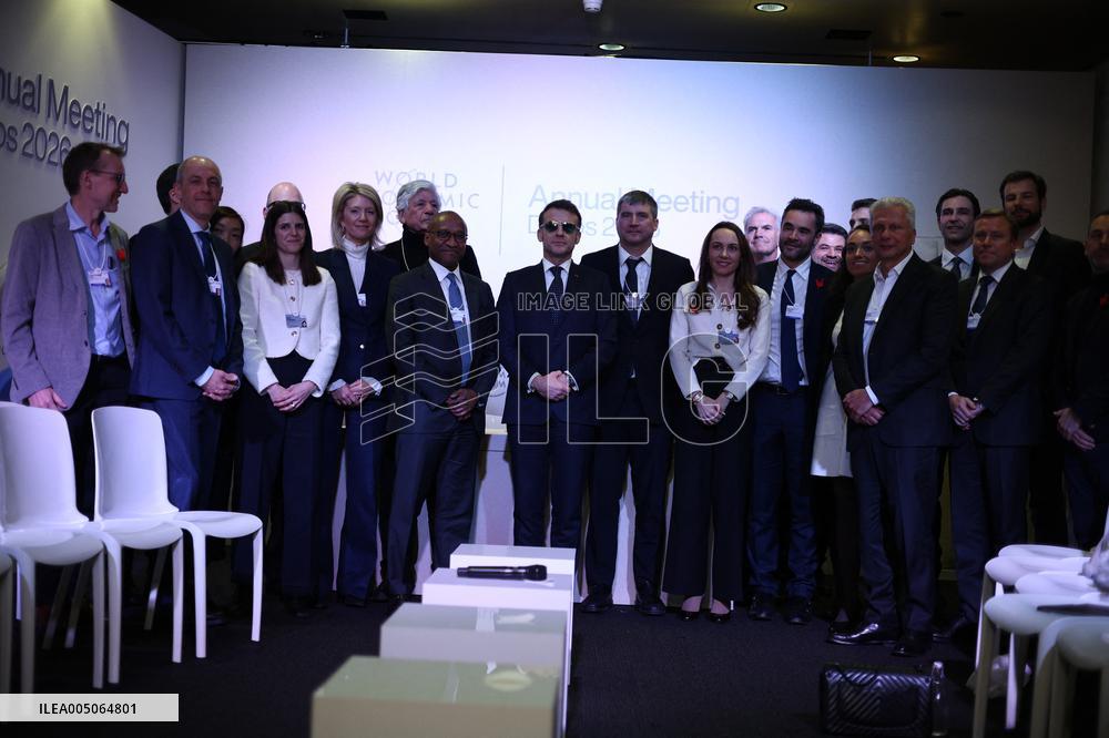 Macron and with leaders of AI companies at World Economic Forum annual meeting - Davos