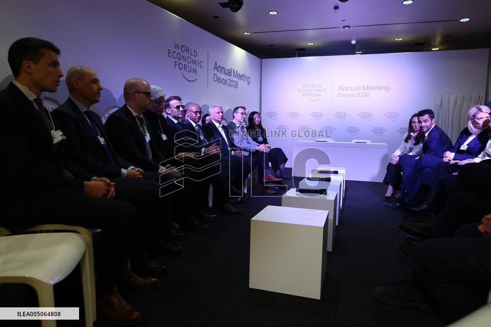 Macron and with leaders of AI companies at World Economic Forum annual meeting - Davos