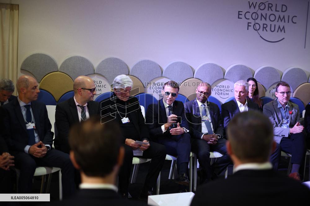 Macron and with leaders of AI companies at World Economic Forum annual meeting - Davos