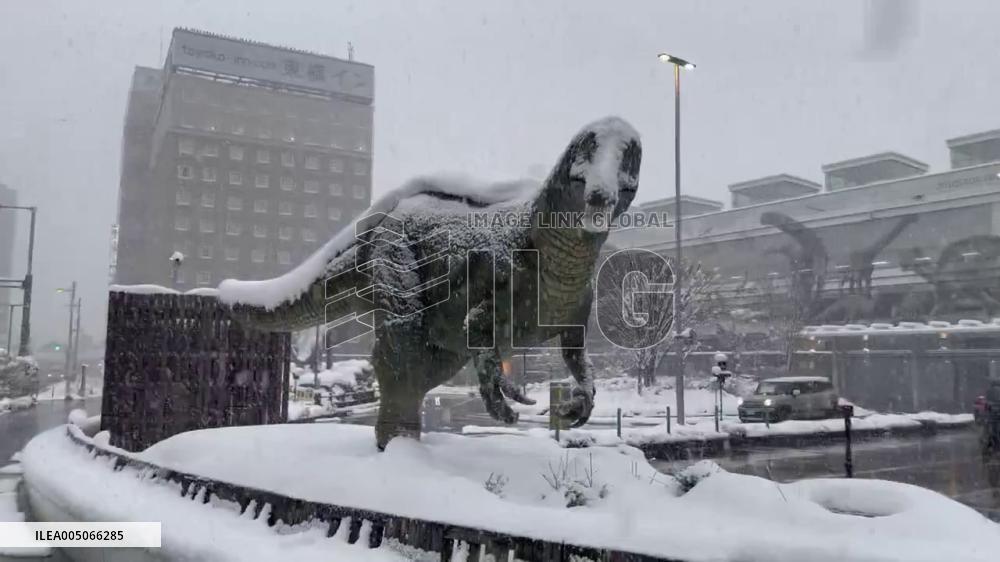 Japan: Dinosaur Robots in Fukui Brave Through Heavy Snow Like Prehistoric Ice Age