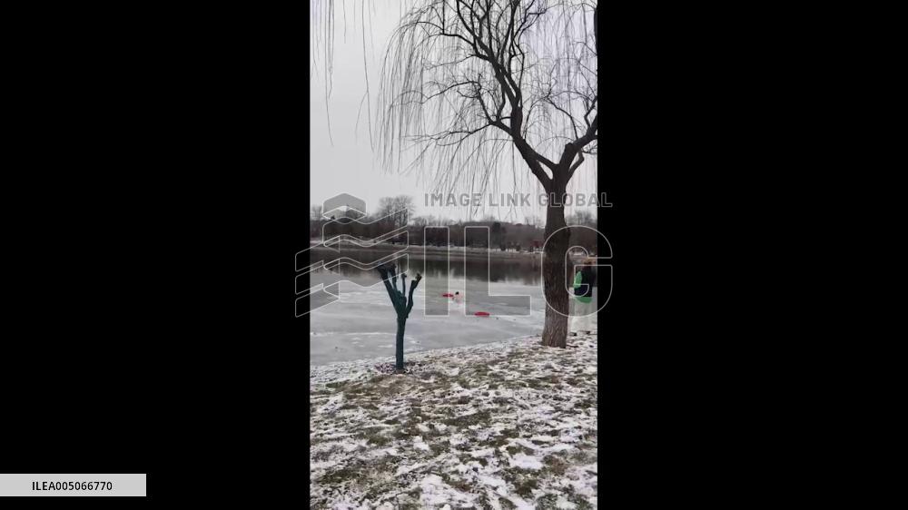 China: Man Braves Freezing Lake to Rescue Dog Trapped in Ice