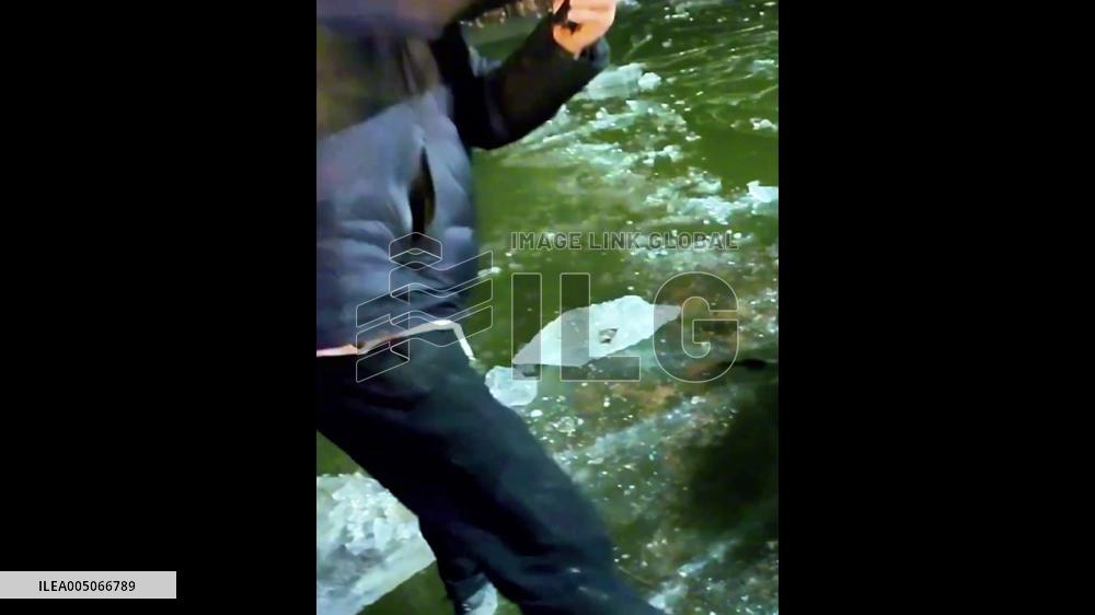 China: Winter Rescue After Car Falls Into Frozen Water in Shandong