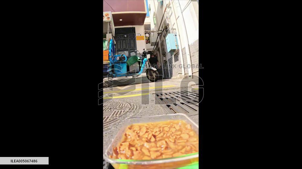China: Delivery Robot Feeds Stray Cat in Jiangxi