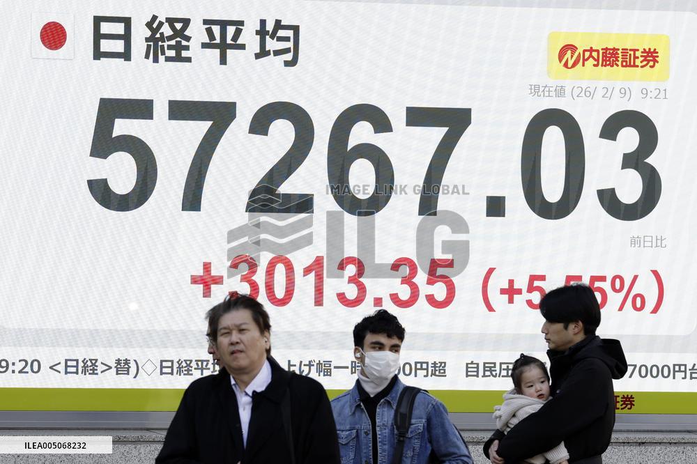 Nikkei jumps over 5% to record high