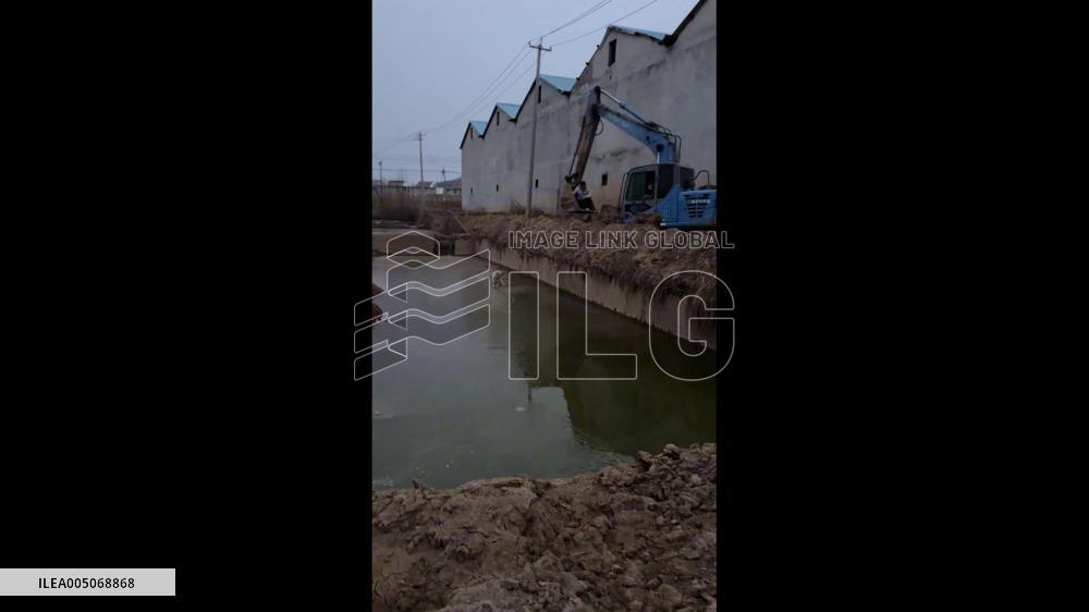 China: Boy Rescues Dog From Muddy Pond Using Excavator