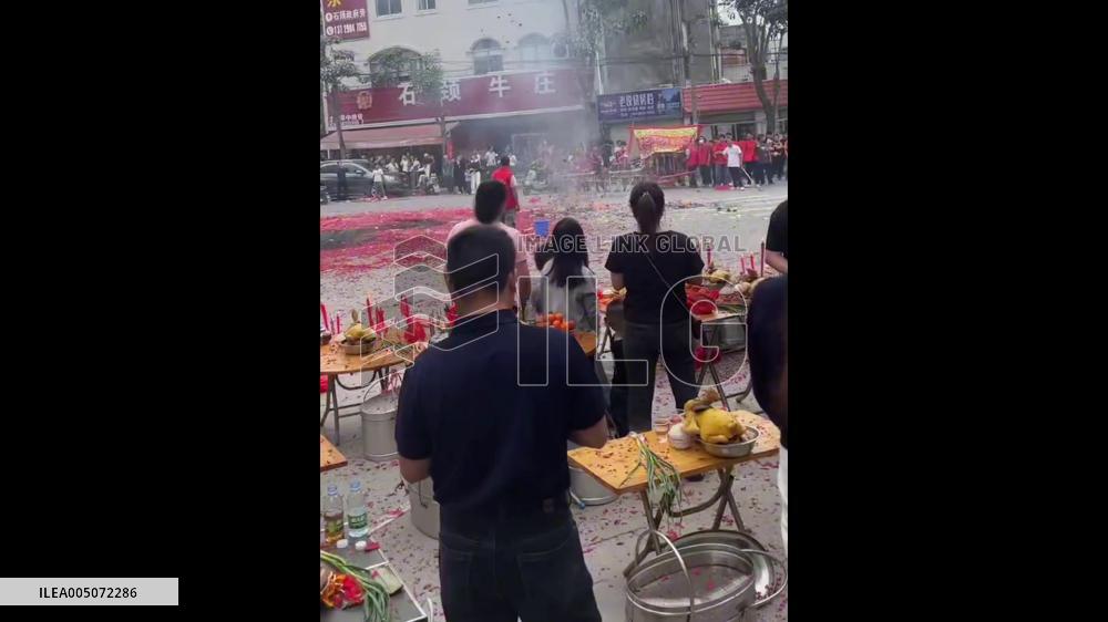 China: Burning Paper Spirals Into Mini Tornado After You Shen Ritual in Guangdong