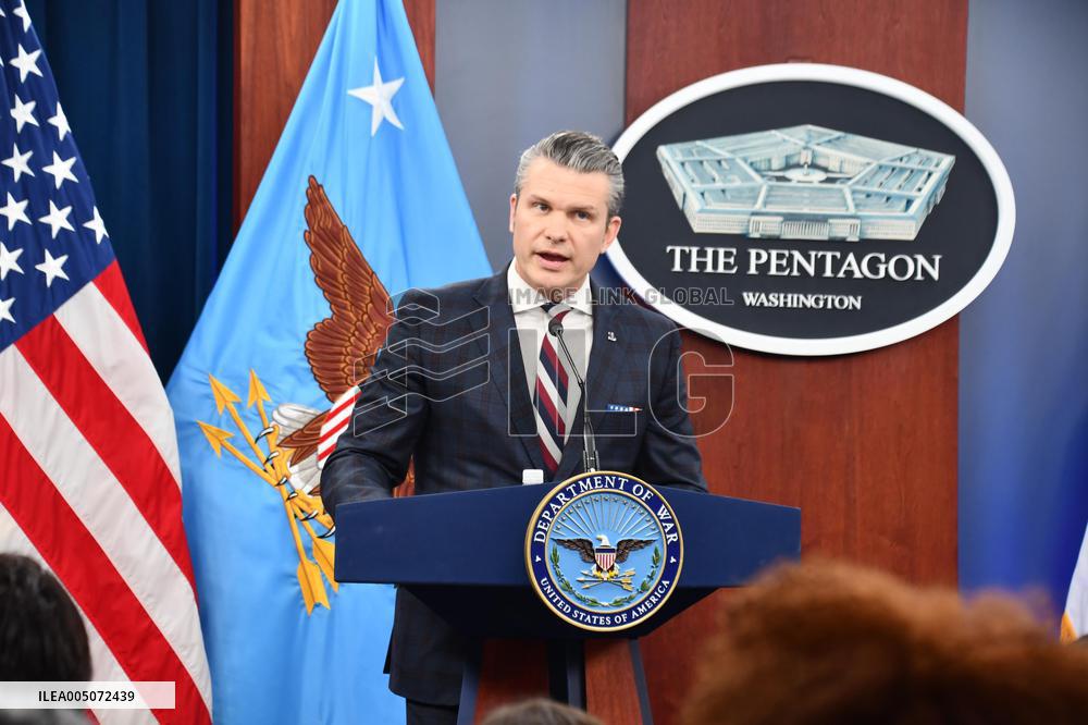 U.S Defense Secretary Hegseth meets press