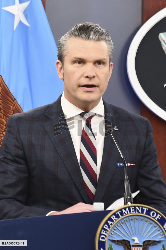 U.S Defense Secretary Hegseth meets press