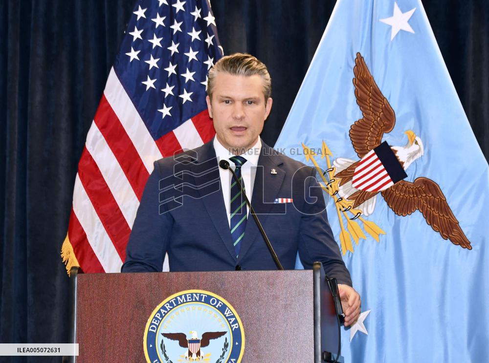 U.S Defense Secretary Hegseth meets press