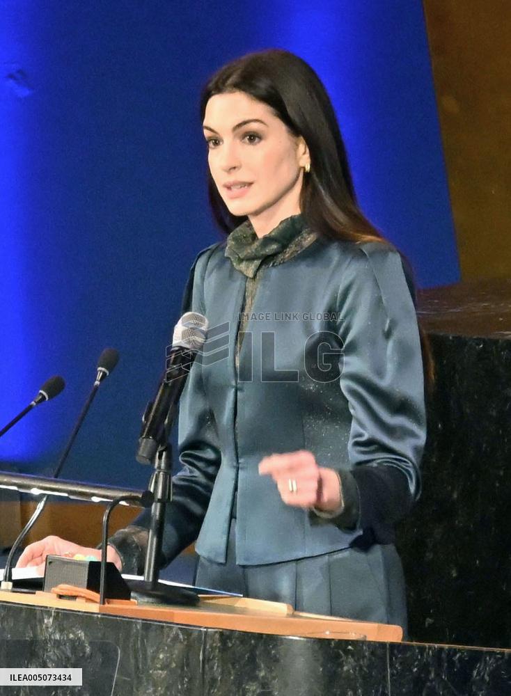 Actress Anne Hathaway addresses U.N. event