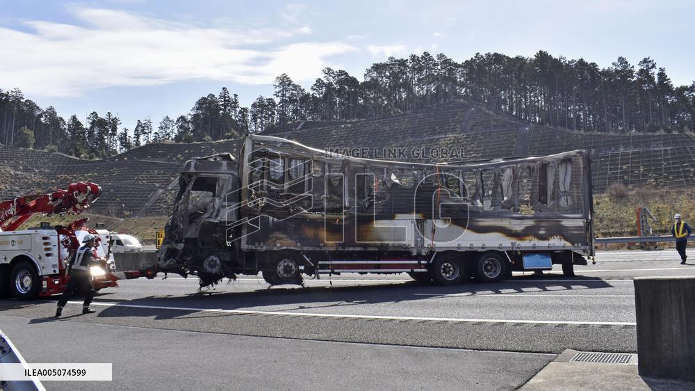 Multivehicle accident inside expressway tunnel in central Japan
