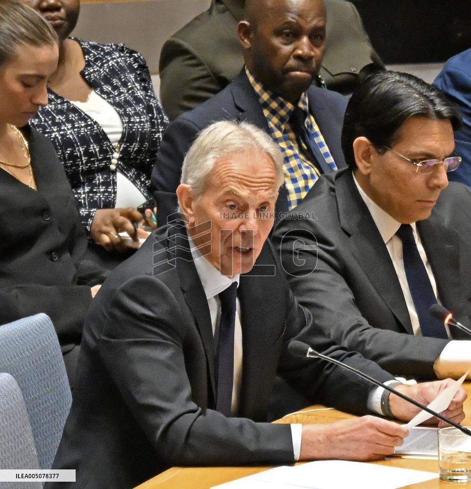 Ex-British PM Blair attends U.N. session on Gaza