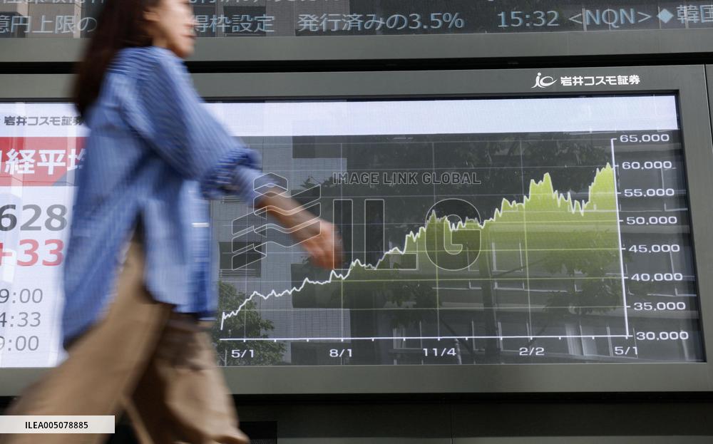 Nikkei ends at record high above 62,000