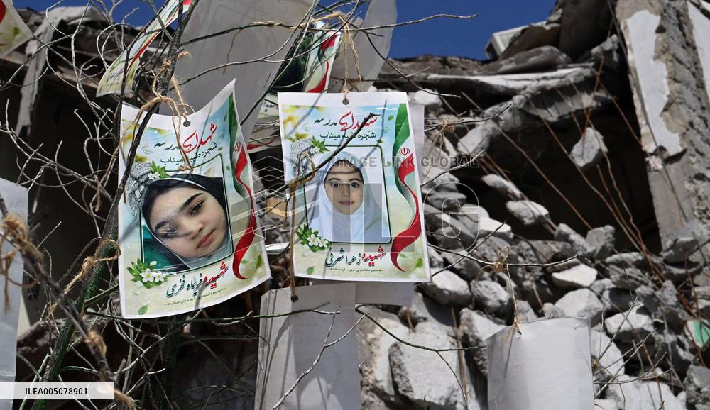 Destroyed elementary school building in Iran