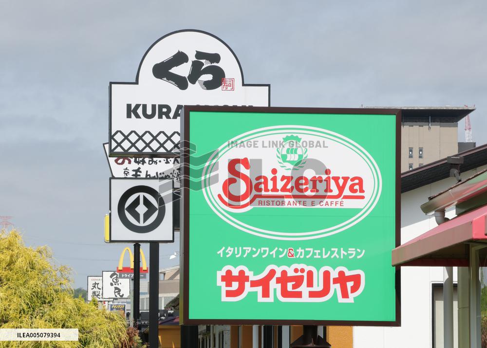 Saizeriya and Kura Sushi signboards and logos