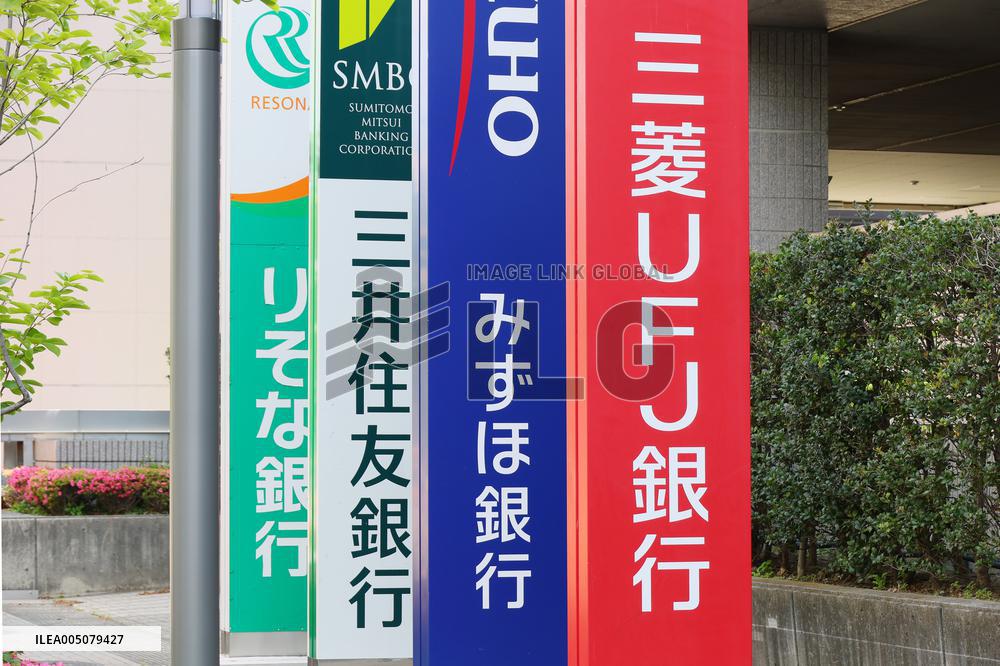 Signs and logos of four banks