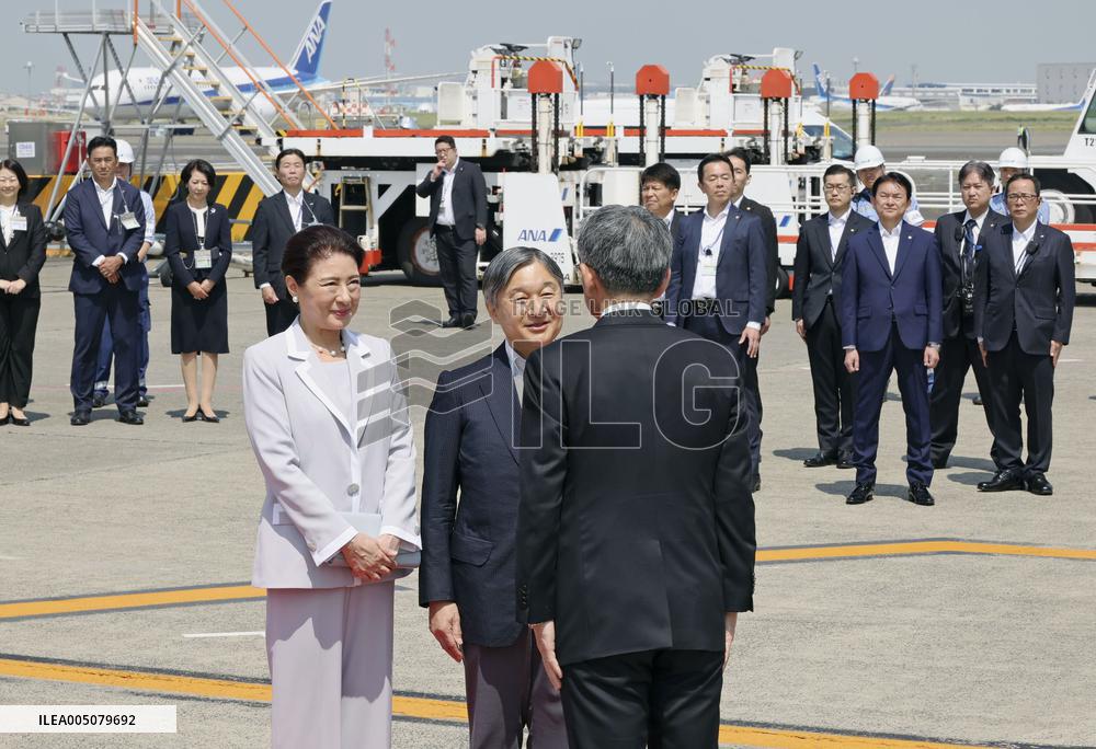 Japan emperor, empress depart for Ehime