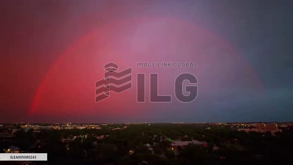 US: Lightning, Rainbow, and Sunset Combine in Rare Post-Storm Display Over Austin