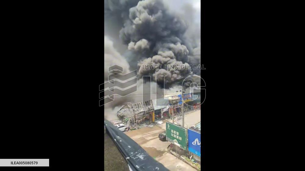 China: Fire Rips Through Building Materials Market in Hubei