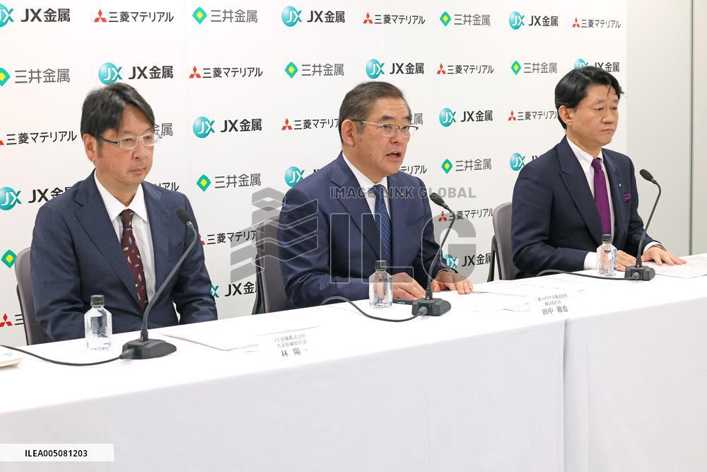 JX Advanced Metal, Mitsubishi Materials, and Mitsui Metal Hold Press Conference on the Integration of Their Copper Concentrate Procurement and Electrolytic Copper Sales Businesses