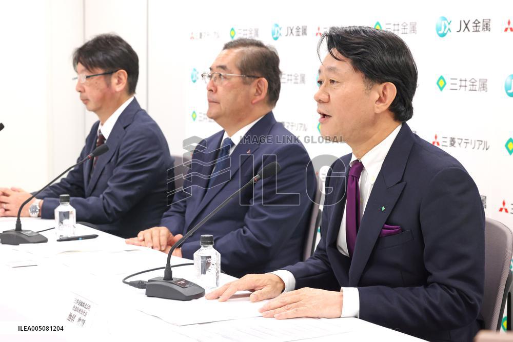 JX Advanced Metal, Mitsubishi Materials, and Mitsui Metal Hold Press Conference on the Integration of Their Copper Concentrate Procurement and Electrolytic Copper Sales Businesses