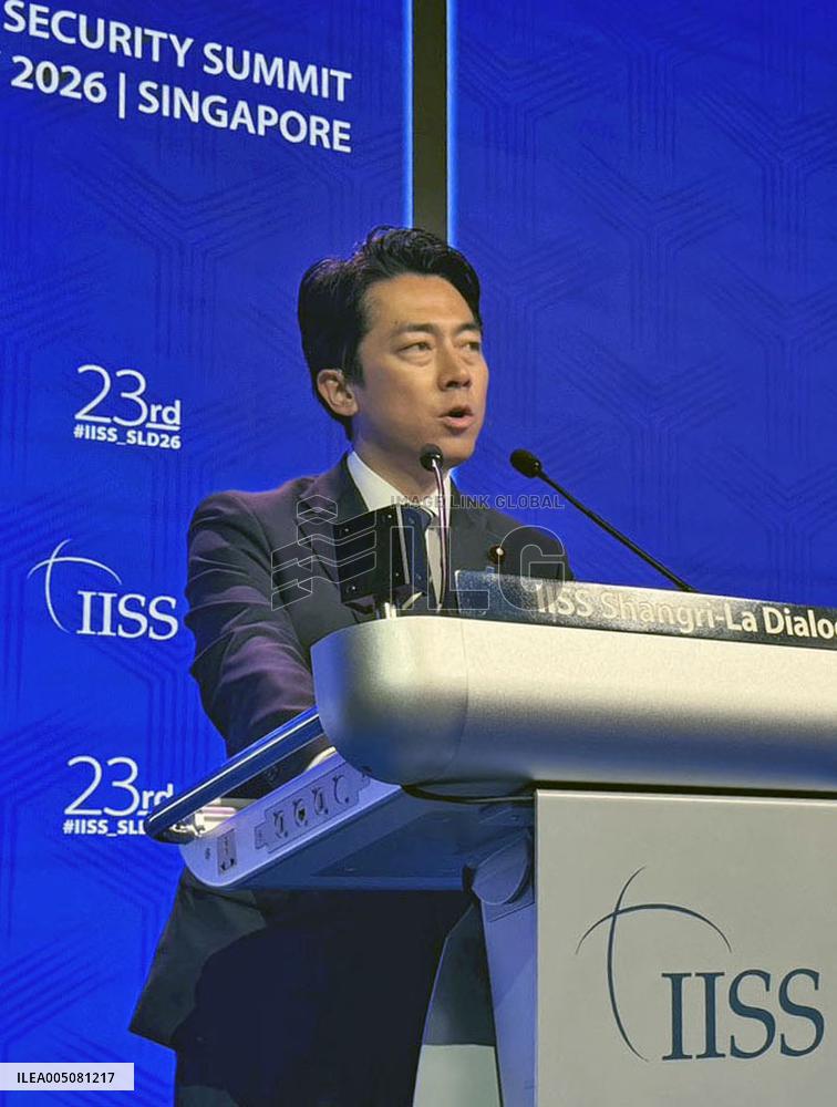 Japan Defense Minister Koizumi delivers speech in Singapore