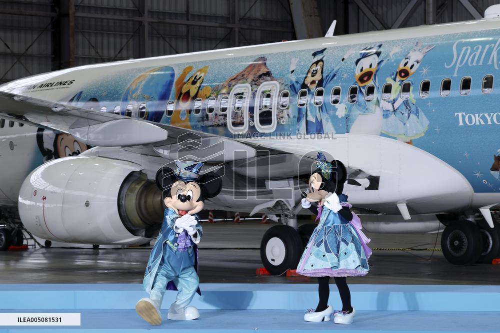 JAL plane commemorating Tokyo DisneySea's 25th anniversary