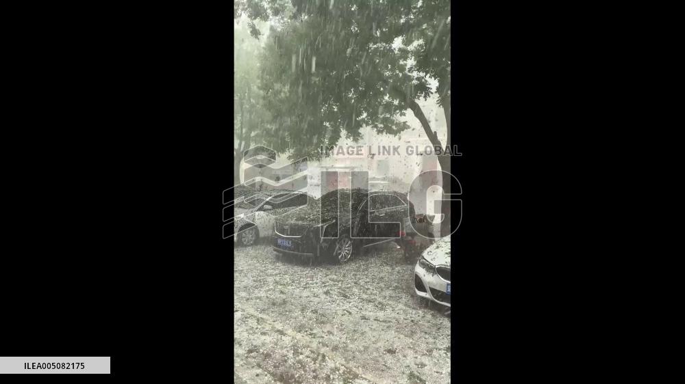 China: Sudden Hailstorm Bombards Langfang With Large Hailstones