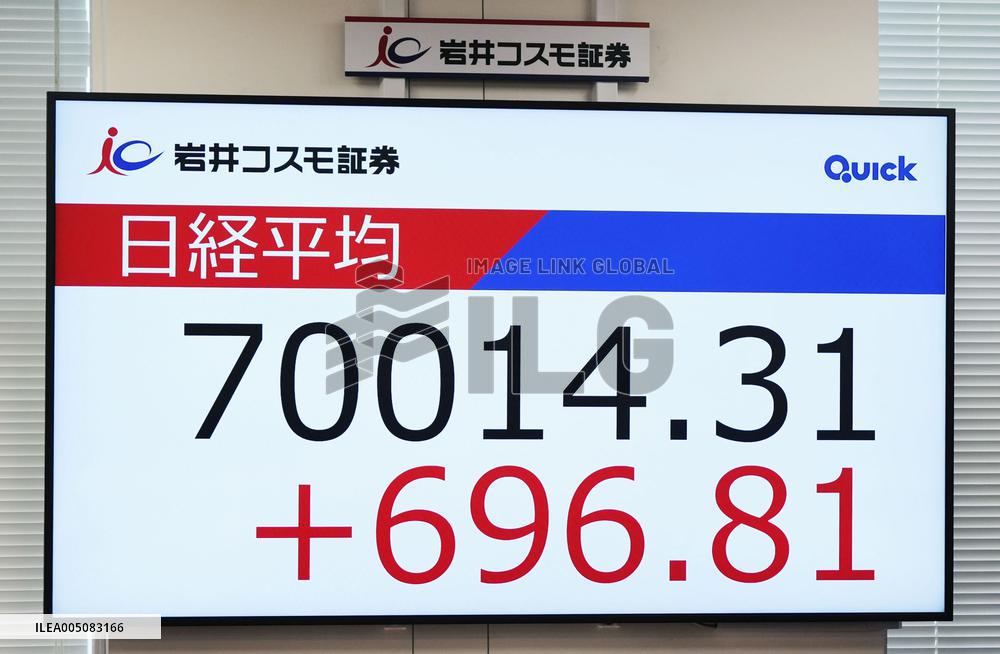 Nikkei rises above 70,000 for 1st time