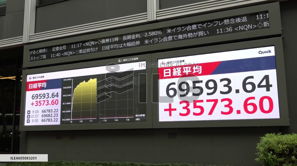 Tokyo stocks end at record high