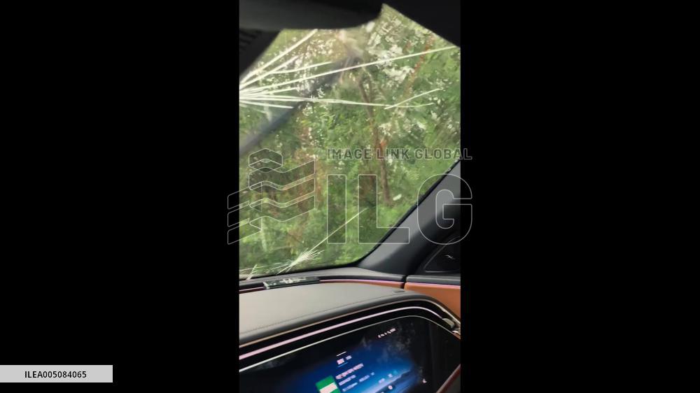 China: Severe Hailstorm Cracks Car Window on Zhangjiakou Expressway