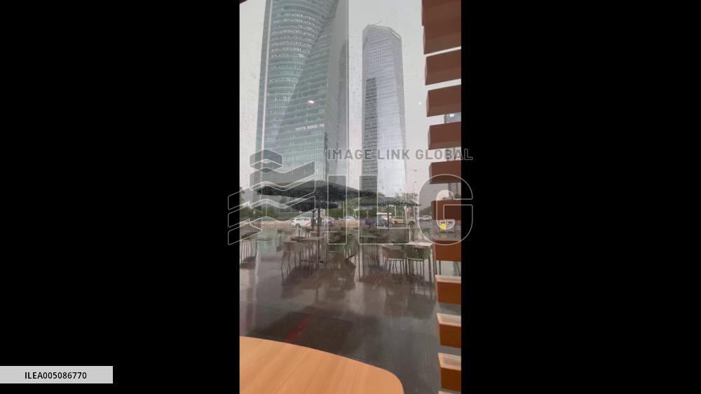 Spain: Storm Blows Away Parasols at Madrid McDonald’s