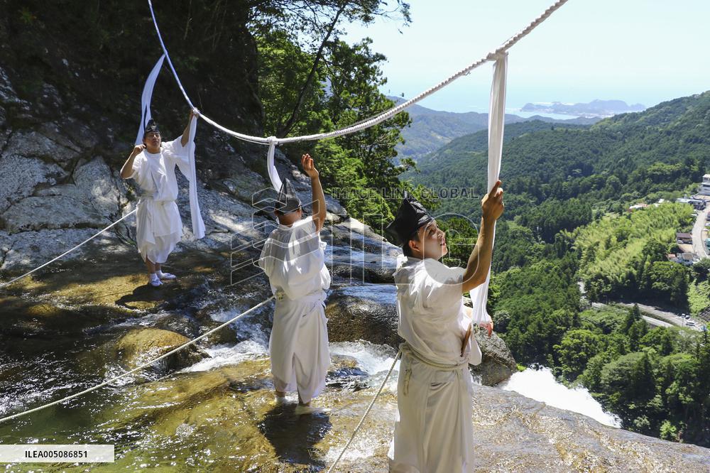 Sacred rope exchange at Nachi Falls