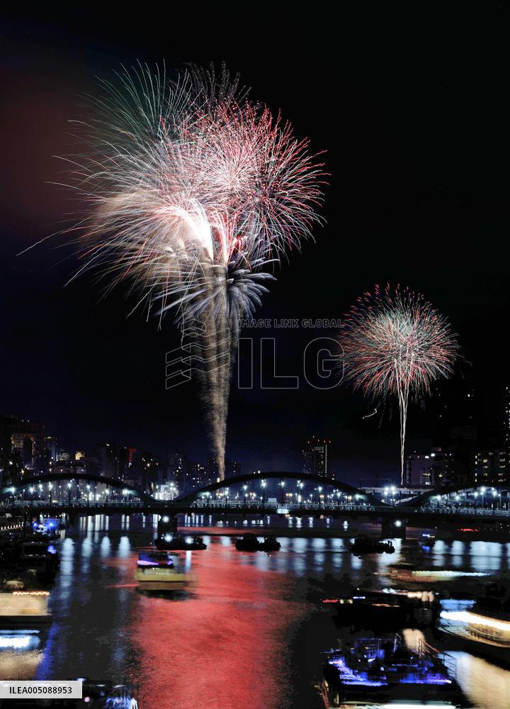 Fireworks over Sumida River in Tokyo