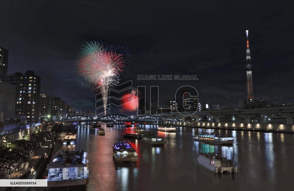 Fireworks over Sumida River in Tokyo