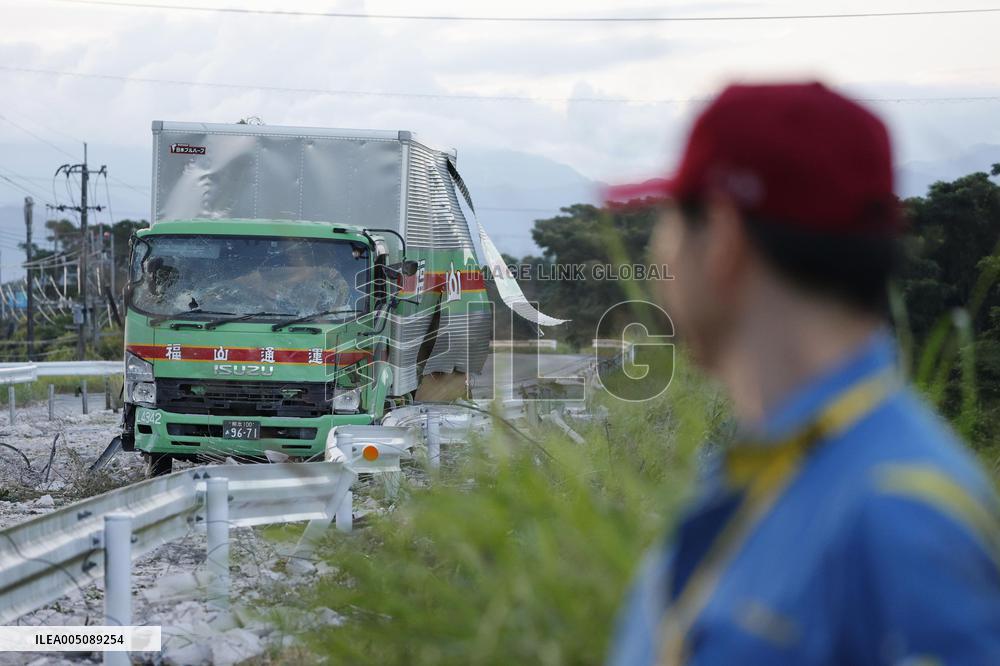 Aftermath of strong earthquake in Kumamoto Pref.