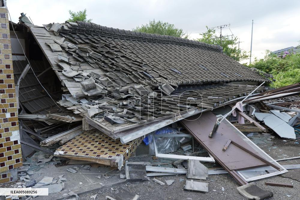 Aftermath of strong earthquake in Kumamoto Pref.