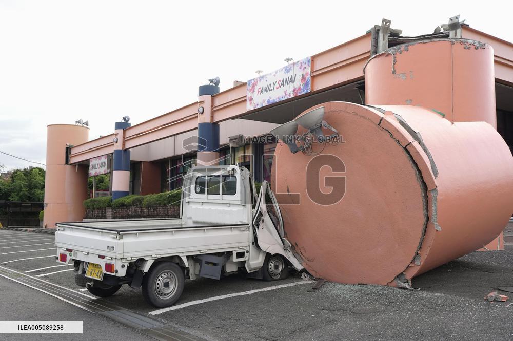 Aftermath of strong earthquake in Kumamoto Pref.