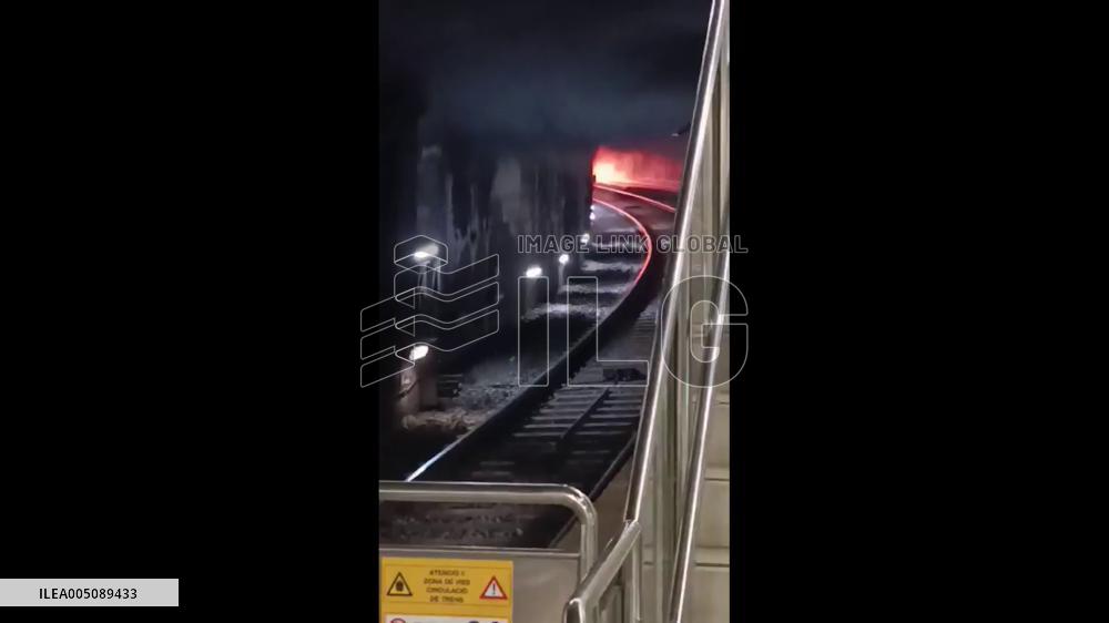 Spain: Fire in Barcelona Metro Tunnel Seen From Glories Station