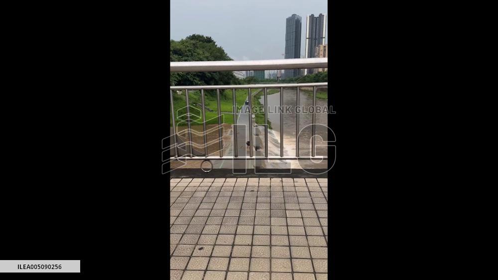 China: Man Rescues Dog Stranded in Flooded Riverside Path