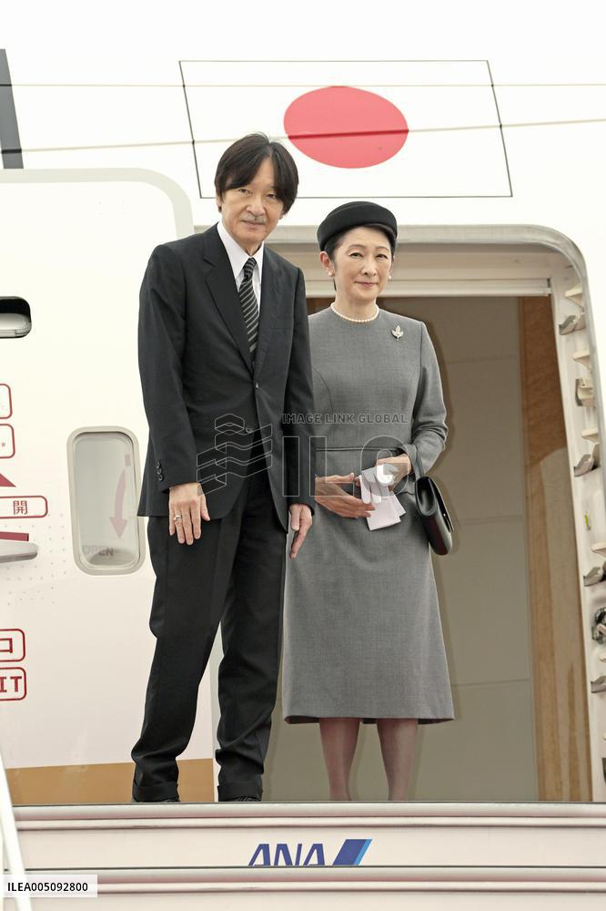 Japan's Crown Prince Fumihito departs for Norway
