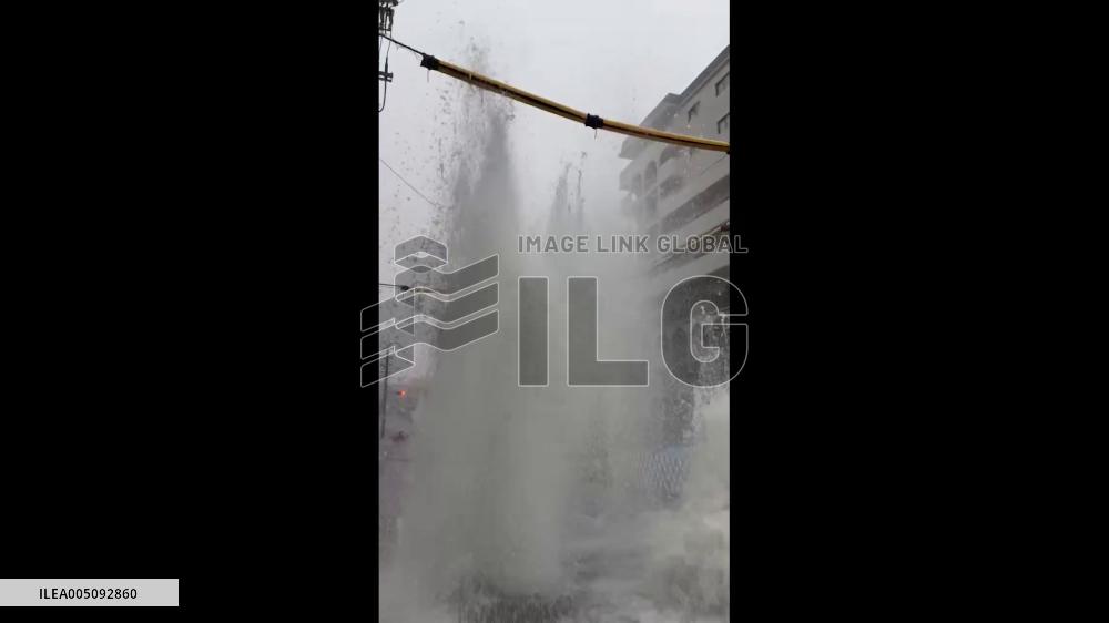 Japan: Water Gushes From Manholes Amid Record Rainfall in Nagoya